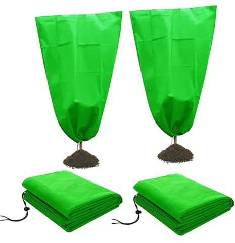 AstarFavor 2 PCS Coperture Protettive per Piante con Cordoncino, Protezione Invernale per Piante, Protezione Antigelo, Borsa Protettiva per Piante in Vaso, (80 x 120 cm, Verde)