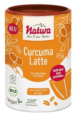 NATURA Bio Curcuma Latte Haferdrink Pulver aus fermentiertem Hafer - 100% glutenfrei & vegan - Instant Haferpulver 250 g für ca. 2,5 Liter