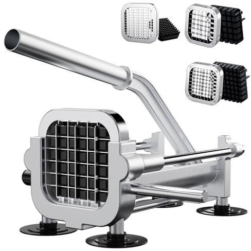 Eascandy Cortador de patatas fritas, cortador de patatas de alta resistencia, cortador de patatas fritas de acero inoxidable para batata, zanahoria, ñame, pepinos, cortador de 1/2, 3, 8 y 1/4