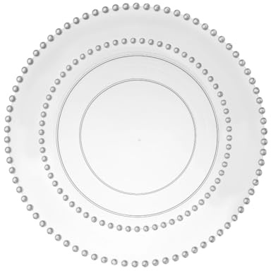 Decorline Högkvalitativ återanvändbar partyservis av plast, set med 20 tallrikar, Beaded-kollektion, transparent tallrik med silverkant, 2 storlekar – 10 x 26 cm och 10 x 19 cm med vardera 10 stycken