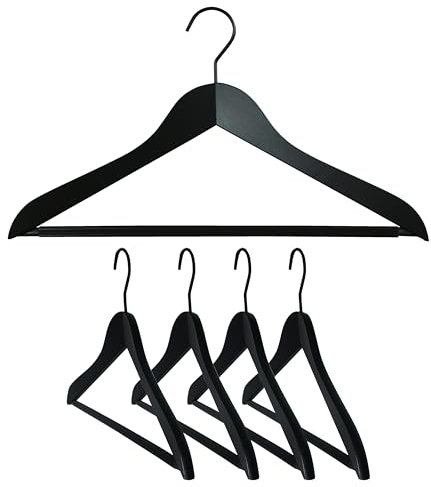 Mawa by Reston Lloyd, European Beech Wood Coat Hanger with Grip Pant Bar, 17.5 Wide 'Til Midnight Series, Set of 5, Black