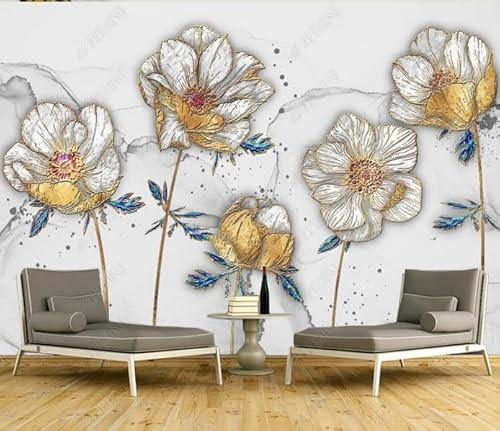 TUJU Bunt geschnitzte Emaille- und goldene Lilien-TV-Hintergrundwand * 400 cm x 280 cm (157,4 x 110,2 Zoll) Wandbilder, Hintergrundbilder, Fotos, Poster, individuelle Gestaltung