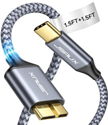 JSAUX Lot de 2 Câble USB C vers Micro USB 3.0 Câble Disque Dur Cable Type C mâle vers Micro B mâle pour Disque Dur Externe Toshiba Seagate WD My Passport Elements Toshiba Canvio Galaxy S5-0.5M+0.5M