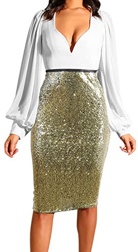 Pailletten Rock Gold Lang - Glitzer Rock Damen Lang Schwarz - Solide Farbe Paillettenrock Mode Hohe Taille Schlank Hip-Rock Lifting Lässig Halbkörper Rock Pailletten Outfits Rock Festival Kleidung