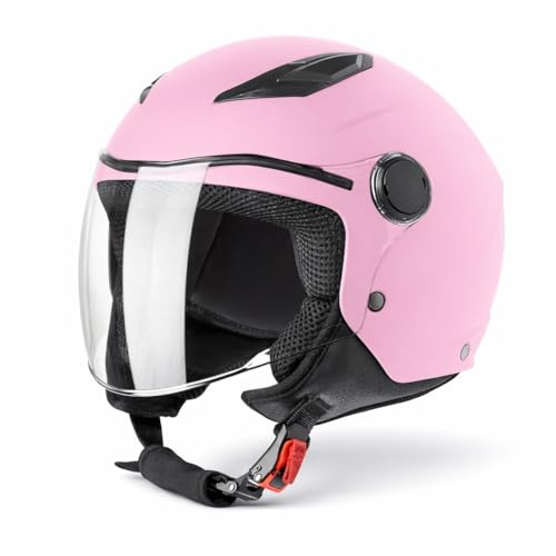 VINZ Magic Casco da Moto Per Bambini | Casco Jet nelle taglie YS–YXL | Casco per Bambini per Moto, Scooter e Motorino | Certificato ECE 22.06 - Rosa