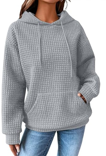 Zeagoo Felpa con Cappuccio da Donna Casual Waffle Pullover A Maniche Lunghe Felpa Autunno Inverno con Cappuccio con Tasca S-XXL