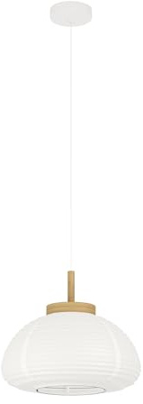 EGLO Hängelampe Summerhill, Pendelleuchte über Esstisch | Esszimmerlampe im Japan-Stil, Metall, Holz und Papier in Weiß, FSC-zertifiziert, E27 Fassung, Ø 40 cm