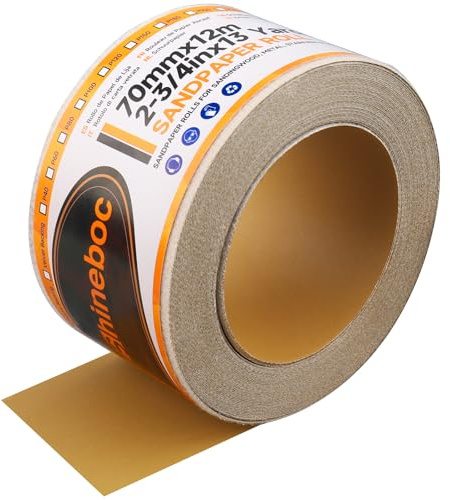 Shineboc 12 m x 70 mm rulle sandpapper med kardborreband, sandpapper med aluminiumoxid för slipning, polering och avrostning, 400 kornighet