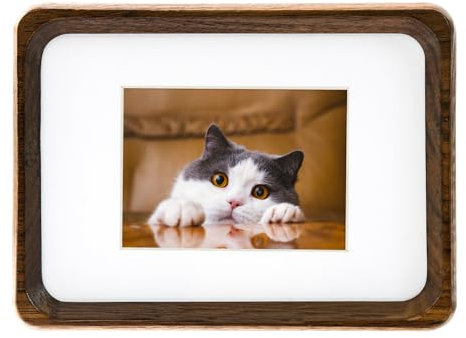 Kattepote Marco de Fotos 9x13 cm, Portafotos 5 x 3,5 pulgadas, con tapete para colocar fotos de 5 x 7cm, Portafotos Decorativo, Madera de Nogal Natural, Small Photo Picture Frame