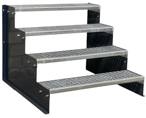 SRM Design 4 Stufen Standtreppe Stahltreppe Wangentreppe Gitterrosttreppe Außentreppe Industrietreppe Modell 2 anthrazit 18 cm Stufenhöhe 80 cm Breite 72 cm Höhe ohne Geländer