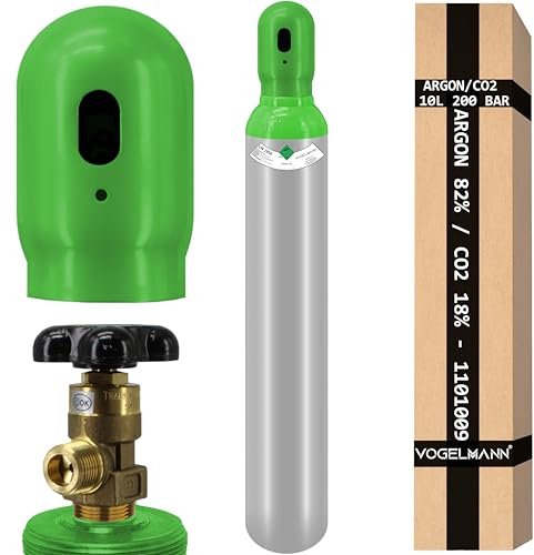 Gasflasche 10 Liter 200 bar Mischgas Argon 82% CO2 18% Schutzgas für MIG/MAG Schweißarbeiten, Hochwertiges Schweißgas, Wiederbefüllbare Flasche, Ideal für professionelle Schweißanwendungen