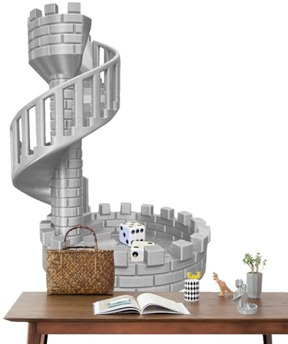 Torre de dados escalera de castillo, torre de dados con bandeja para juegos de rol, torre de dados premium para juegos de mesa, torre de dados con ruedas - adornos de castillo de torre de cubo de
