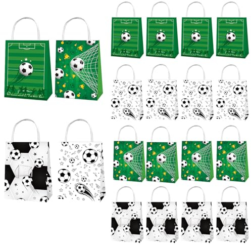 FANOST 12-pack fotbolls godispåsar, fotboll presentpåsar med handtag, fotboll snacksväskor för lag, fotboll presentpåsar för barn pojkar födelsedagsfest, fotbollsfest gynnar väskor fotboll godis kakor