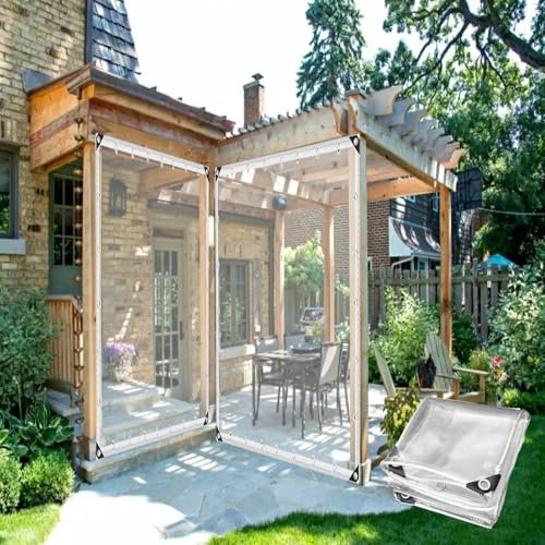 ZHZHXR Plane Wasserdicht Transparent mit Ösen 0.35mm Reißfest Wetterfeste Plane Pergola Transparente Vorhang Windschutz Tarp, Faltbar, Anpassbar (1.5x2m)