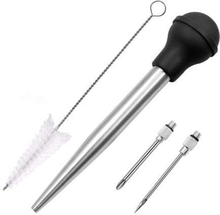 BEBEMOKO Grill Gewürz Mit Edelstahl Fleisch Injektor Für Turkey Schweinefleisch Rindfleisch Und Fisch Inklusive Reinigungsbürste Für Marinaden Und Soßen