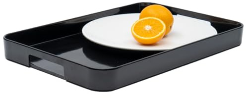 Bzyoo Grand plateau de service rectangulaire empilable en mélamine avec poignées, design minimaliste, multi-usages et durable, sans BPA, parfait pour la cuisine, la salle à manger et les