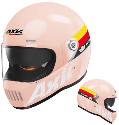 Casco Moto Donna Uomo Casco Integrale Retro Casco Flip-Up Certificato DOT/ECE Con Visiera Parasole Antiappannamento Downhill Casco Ciclomotore Casco Protettivo Per Cruiser Chopper,Pink/B-55~62CM