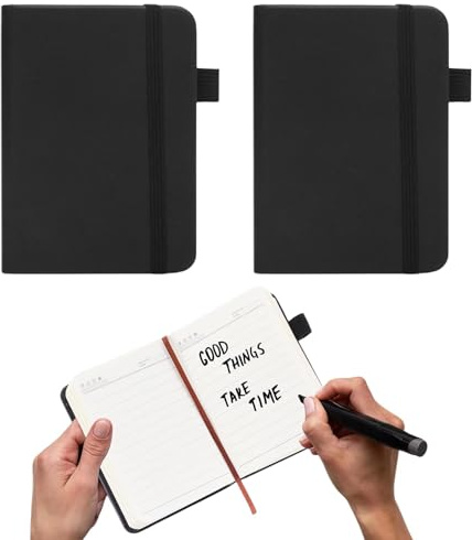 CANCYCC A7 Notizbuch, 2 Stück Taschennotizbuch Kleines Tagebuch, Mini Taschen Journal Winziges Notizbuch Schwarzes Leder für Büroarbeiten Arbeit College