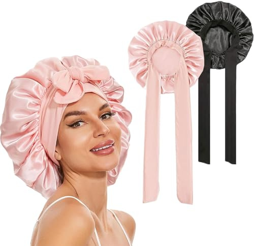 ERBO Seidenhaube zum Schlafen, Silk Bonnet, Verstellbare Schlafhaube Seide, Bonnet Sleep Cap, Satin Haarhaube Damen, Seidenhaube zum Schlafen Lange Haare Locken