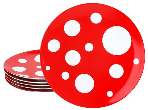 MamboCat Pula rot 6er Set Speiseteller I Ø 27cm I Porzellan-Essteller mit Punkten für 6 Personen I große Teller für Hauptmahlzeiten, zum Grillen & Co