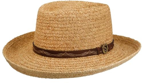 Stetson Western Fedora Strohhut Westernhut Sommerhut Sonnenhut Cowboyhut Herren - mit Lederband Frühling-Sommer Sommer - M (56-57 cm) Natur