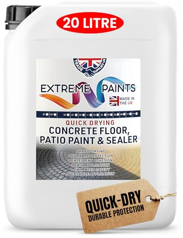 TRADE SUPPLIES UK - Extreme Quick Drying Concrete Floor, Patio Paint & Sealer - Water Based, Durable & long Lasting - Industrial & Domestic Spaces - White 20L
