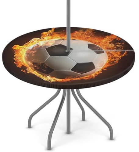 Woltant Tovaglia rotonda con foro per ombrellone e cerniera, facile da pulire, con bordi elastici, protezione per tavolo da giardino, patio, barbecue (calcio antincendio)