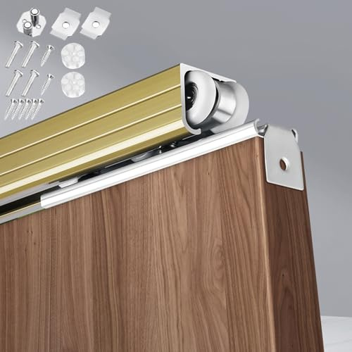 Guia Puerta Corredera Kit de Herrajes para Puertas Corredizas Interiores de Madera, Kit de Riel para Marco de Puerta Corrediza con Accesorios de Montaje, Juego de Puertas Corredizas de Granero Que se