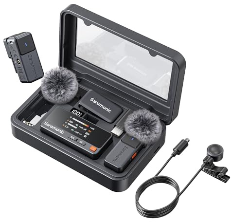SARAMONIC Air microfono inalambrico para Movil, Micrófono de Solapa Externo de ø9,7 mm, 48 KHz/24 bit, SNR 90dB, Mini Microfono para iPhone Serie 15/16, Microfono de Solapa con Conector USB-C, 300m