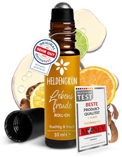 Heldengrün® BIO Roll On „Lebensfreude [100% NATURREIN] Gute Laune 10 ml | Dermatologisch getestet · Spritziger Duft aus Zitrus & Zeder · 2-in-1: Duft & Pflege · Deutsches Startup