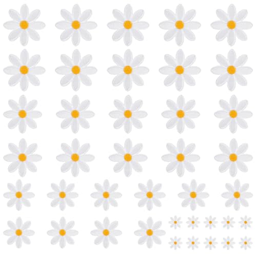 40 Stück Bügelblümchen Aufbügel Patches Aufnäher Bügelbilder Blumen Gänseblümchen Aufnäher Zum Aufbügeln Bügel Flicken Bügelflicken Aufbügel Bestickte Applikation Bügelaufkleber für Rucksäcke Kostüm