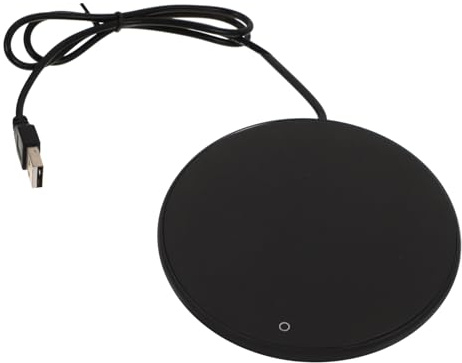 HOMOBABE USB Mug Warmer Coffee Cup Heating Coaster Touch Controls, 102mm Diameter Black Electric Desk Mug Heater for Home and Office Use, Adjustable Temperature Led Indicator