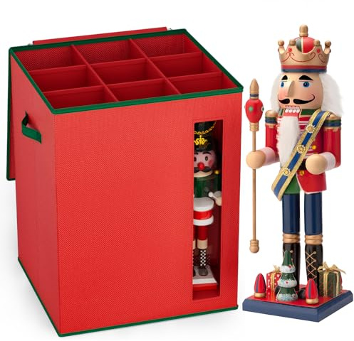 Christmas Nutcracker and Figurine Collectible Storage Box - Stores Up to 43CM/16 Tall Nutcrackers, Santa Figure, Ornaments - Holiday Decor Organiser with PVC Window,Dividers- Nutcracker not Included