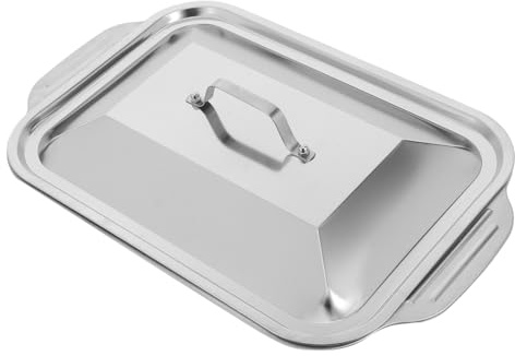 FONDOTIN Plat Inox en Acier Inoxydable, Plat à Rôtir Rectangulaire à Fond Profond avec Couvercle, pour Poisson, Viande et Cuisson au Four