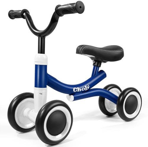 Baby Balance Bike 1 Year Old, 4 Wheels Baby Bike for 12-24 Months Toddler Boys Girls, Kids 1st Birthday Gift Indoor Outdoor - Blue