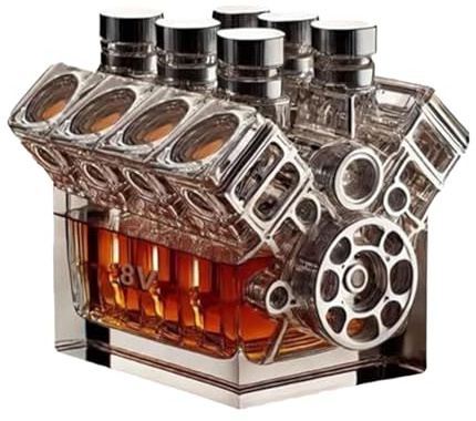 Whiskey Bottle - Automotive Engine Design Bottle, Luxury Alcohol Vessel | Decorative Glass Bar Accessory, Premium Wine Display, Tequila Bourbon Brandy for Birthday Retirement Party Home Entertaining