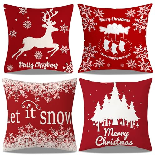 BGNXHYB 4 Stück Weihnachten Kissenbezug, Weihnachtsdeko Christmas Weihnachtskissen, 45x45cm Kissenhülle Weihnachten, Sofa Decorations Wohnzimmer Schlafzimmer, Deko Weihnachts Innen