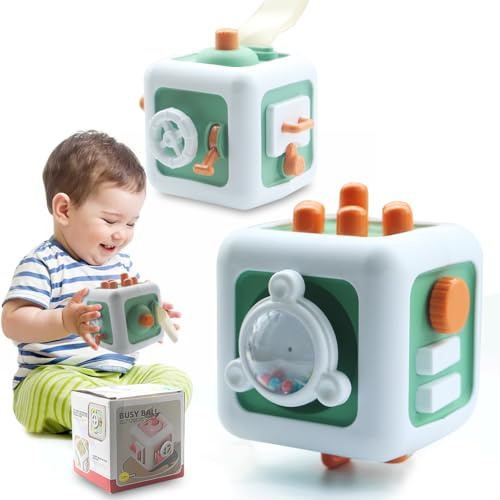 NINGSTEL Montessori Sensory Toys for 1 Year Old, Activity Busy Cube Travel Toy for Toddlers 1-3, Early Educational Learning Birthday Gift Baby Toys for 1 2 Year Old Boys Girls - Green