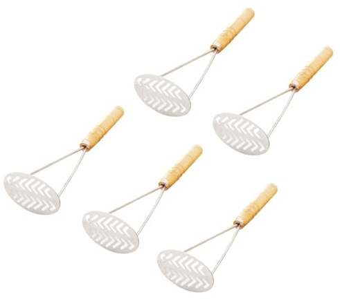 VALICLUD 5 Pezzi Schiacciapatate in Legno con Manico Antiscivolo Utensile da Cucina per Purè di e Verdure Design Ergonomico Facile da e Conservare e Ristorante