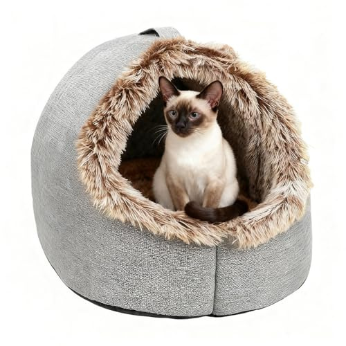 Caverne pour Chat - Nid Doux avec Poignée De Transport - Lit Maison Chaude pour Chat,pour Petit Moyen Chaton Chien Animal Domestique Sommeil Hiver Intérieur Chambre Salon Balcon