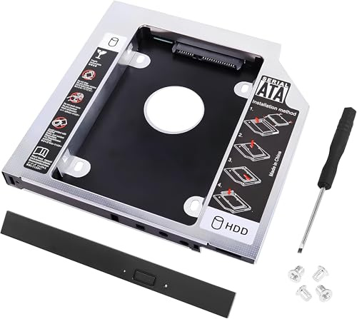 AYMBH DM DW90 9.0mm SATA 3.0 HDD SSD Caddy Adapter for Laptop Optical Drive Bay – 2.5” Hard Drive Enclosure, DVD Replacement Case Compatible with ACER, ASUS, DELL, HP, LENOVO, TOSHIBA, SONY