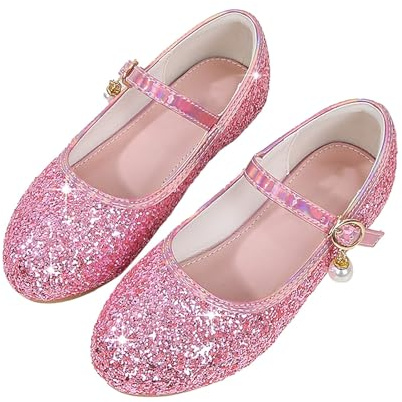 Chaussures à paillettes pour fille - Chaussures à talons bas - Brillantes - Chaussures de danse élégantes - Couleur unie - Chaussures de danse - Cosplay - Fête - Princesse - Fermeture - Chaussures