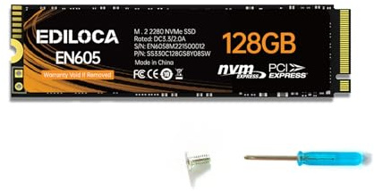 Ediloca EN605 Disque Dur Interne M.2 SSD, NVMe1.3 PCIe Gen3 x4 SSD, M.2 2280, 128 Go, Vitesse de Lecture/écriture jusqu'à 1130/400 Mo/s, Compatible avec Ordinateur Portable et PC de Bureau