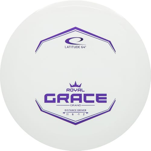 Latitude 64 Royal Grand Grace Disc Golf Distance Driver | Neutral Stable Disc Golf Driver w/Glide | Durable, Premium Royal Grand Plastic | Smooth Control for Longe Range Drives | 170-175g (White)