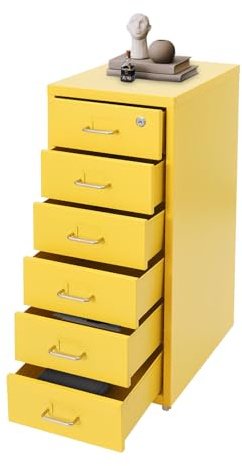 Cassettiera a rotelle con 6 cassetti, armadietto portatile in metallo, con chiave, armadietto per la casa e l'ufficio, 28 x 41 x 69 cm (giallo)