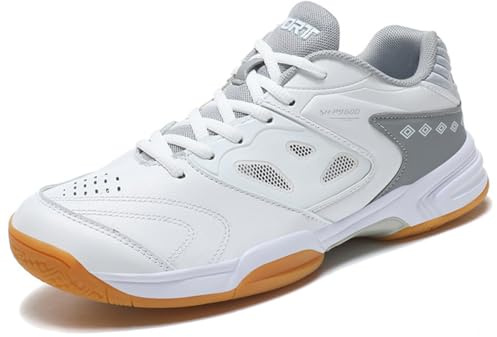 Wizeny Scarpe da Badminton da Uomo Antiscivolo Leggere Scarpe da Allenamento campi da Interni Resistenti per Tennis Squash pallavolo,White Gray,48 EU