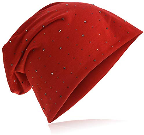 Miobo Jersey slouch beanie lång mössa med ädel strass stjärna nitar applikation unisex enfärgad män kvinnor trend, röd, En Storlek