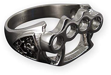 Fly Style Biker Ring mit Schlagring Design - Robuster Motivring aus 316L Edelstahl für Männer - Hypoallergen und Kratzfest – Totenkopf