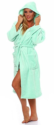 Herren Damen Bademantel Kingston Microfaser Morgenmantel mit Kapuze