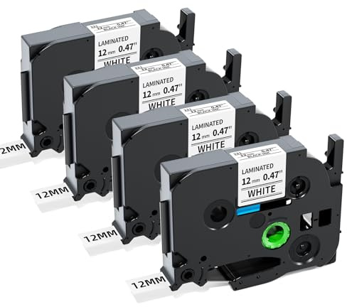 TZe-231 12mm Kompatibel mit Brother P-touch Bänder 12mm, 4 Pack | für Brother Weiß Schriftbänder AZe-231 TZe231 Laminiertes Schriftband für Ptouch H110 H107B H105 H100LB, Schwarz auf Weiß